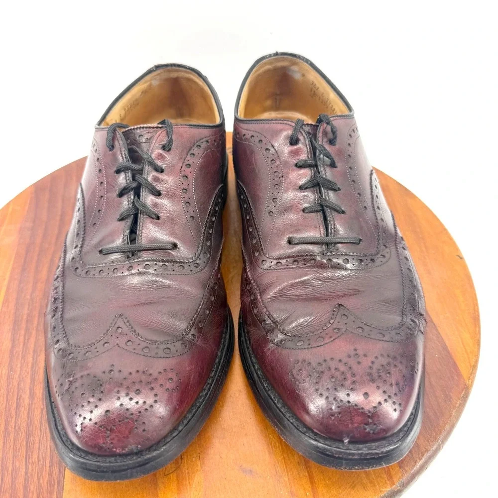 Johnston & Murphy Mens 7E Burgundy Leather Wingtip Oxford Shoes USA Heritage